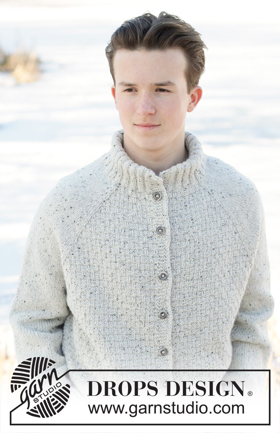 Arctic Horizon Cardigan / DROPS 251-21 - Knitted jacket for men in DROPS Soft Tweed. The piece is worked top down with raglan, double neck and relief-pattern. Sizes XS - XXXL.