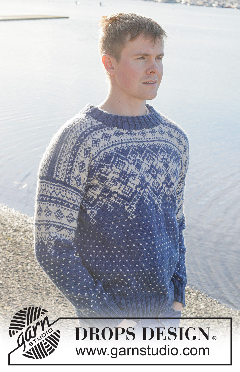 Evening Star / DROPS 251-5 - Knitted sweater for men in DROPS Karisma or DROPS Lima. The piece is worked top down with Nordic pattern and double neck. Sizes S – XXXL.