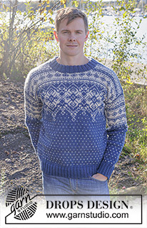 Evening Star / DROPS 251-5 - Knitted sweater for men in DROPS Karisma or DROPS Lima. The piece is worked top down with Nordic pattern and double neck. Sizes S – XXXL.