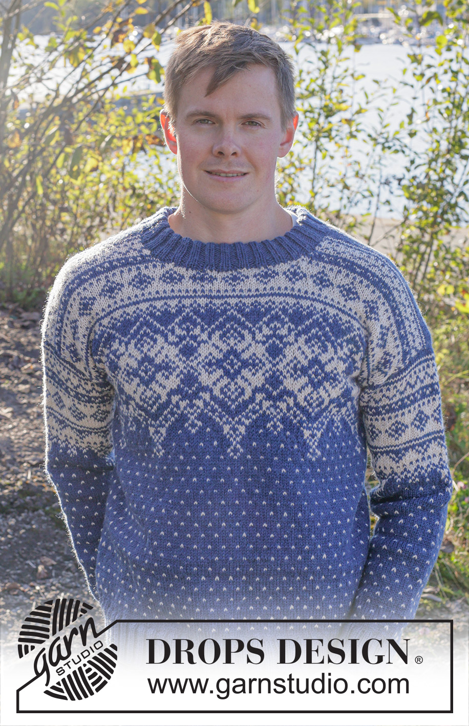 Evening Star / DROPS 251-5 - Knitted sweater for men in DROPS Karisma or DROPS Lima. The piece is worked top down with Nordic pattern and double neck. Sizes S – XXXL.
