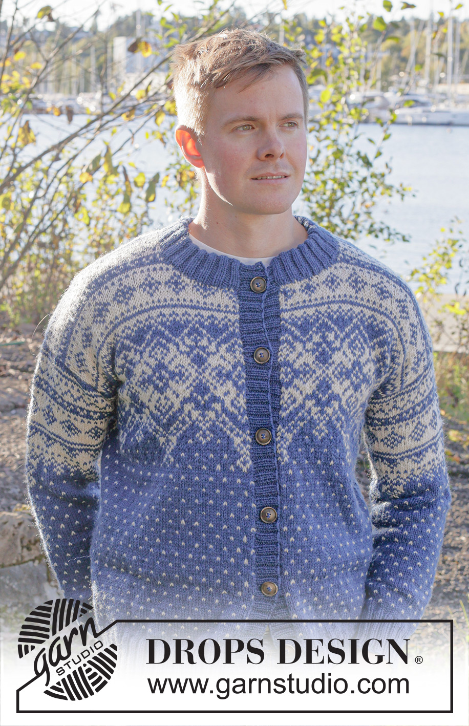 Evening Star Cardigan / DROPS 251-6 - Kötött kardigán férfiaknak, DROPS Karisma vagy DROPS Lima fonalból A darabot fentről lefelé irányban készítjük norvégmintával és dupla nyakkal. S– XXXL méretekben.