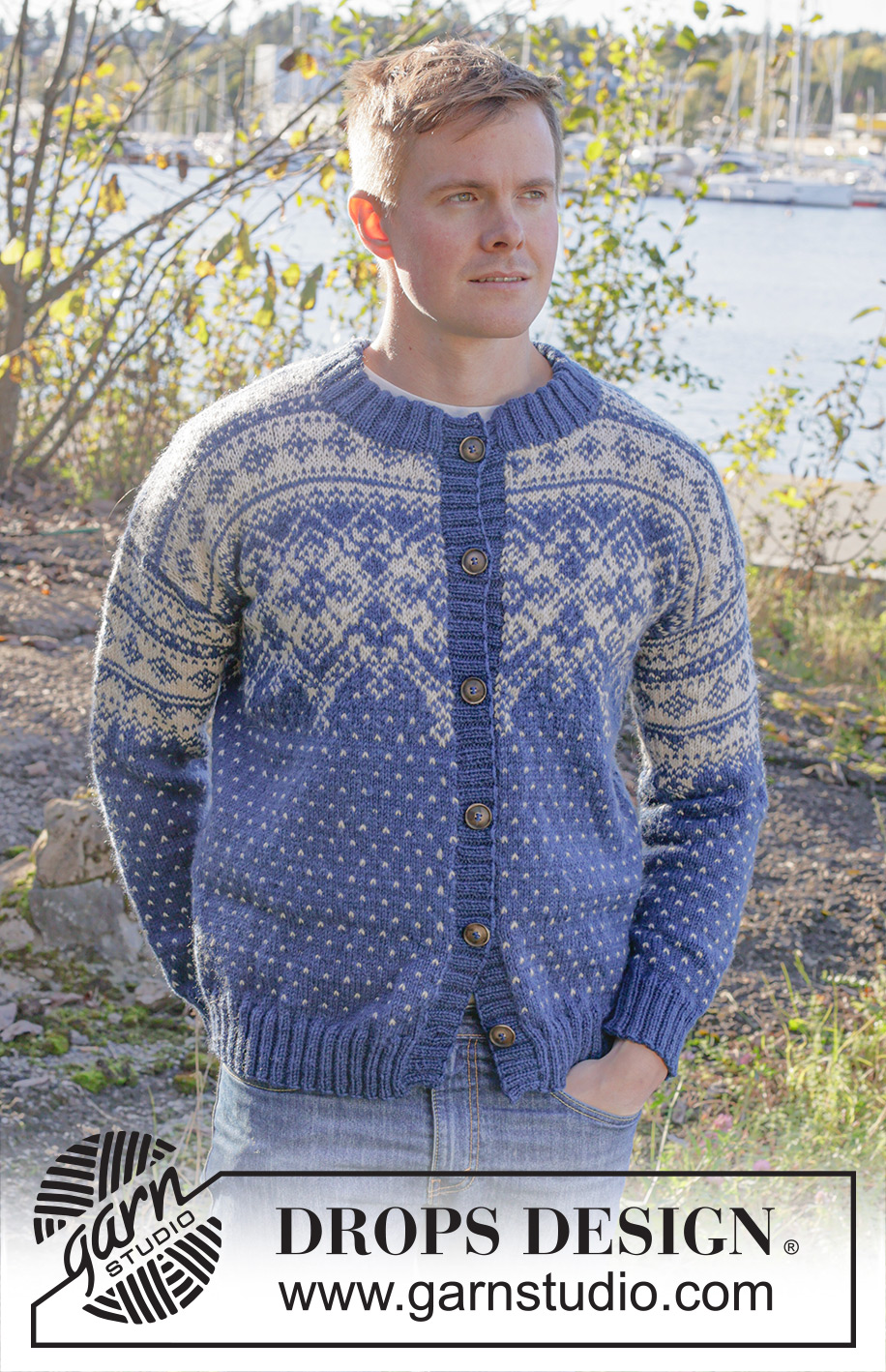 Evening Star Cardigan / DROPS 251-6 - Kötött kardigán férfiaknak, DROPS Karisma vagy DROPS Lima fonalból A darabot fentről lefelé irányban készítjük norvégmintával és dupla nyakkal. S– XXXL méretekben.