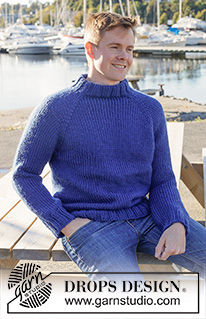 Sapphire Sea Sweater / DROPS 251-7 - Ylhäältä alas neulottu pusero DROPS Snow-langasta. Työssä on sileää neuletta, raglanlinjat ja kaksinkertainen pääntien reunus. Koot S-XXXL.