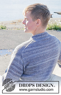 Northern Crest / DROPS 251-8 - Strikket genser til herre i 2 tråder DROPS Fabel. Arbeidet strikkes ovenfra og ned i glattstrikk med europeisk skulder / skrå skulder og dobbel halskant. Størrelse XS – XXXL.