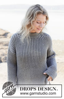 Rock Ridges / DROPS 252-12 - Knitted jumper in DROPS Big Merino. The piece is worked top down with European/diagonal shoulders, English rib and split in sides. Sizes S - XXXL.