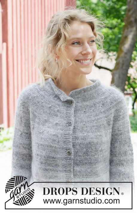 Winter Poem Cardigan / DROPS 252-13 - Knitted jacket in DROPS Fabel and DROPS Kid-Silk. Piece is knitted top down in stocking stitch with round yoke, rolling edge and i-cord. Size: S - XXXL
