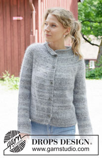 Winter Poem Cardigan / DROPS 252-13 - Knitted jacket in DROPS Fabel and DROPS Kid-Silk. Piece is knitted top down in stocking stitch with round yoke, rolling edge and i-cord. Size: S - XXXL