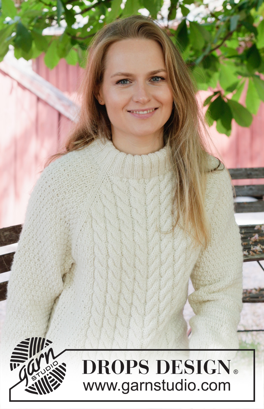 Ivory Coast / DROPS 252-17 - Knitted jumper in DROPS Nepal or DROPS Alaska. The piece is worked top down with raglan, cables and relief-pattern. Sizes S - XXXL.