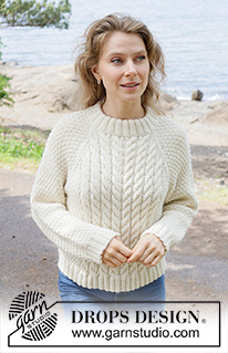 Ivory Coast / DROPS 252-17 - Knitted jumper in DROPS Nepal or DROPS Alaska. The piece is worked top down with raglan, cables and relief-pattern. Sizes S - XXXL.
