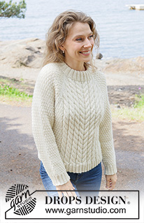 Ivory Coast / DROPS 252-17 - Knitted jumper in DROPS Nepal or DROPS Alaska. The piece is worked top down with raglan, cables and relief-pattern. Sizes S - XXXL.