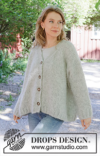 Crossed Path Cardigan / DROPS 252-18 - Knitted oversized jacket in DROPS Melody. Piece is knitted top down with diagonal / European shoulder, V-neck and I-cord. Size XS – XXL.