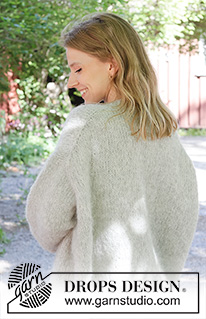 Crossed Path Cardigan / DROPS 252-18 - Knitted oversized jacket in DROPS Melody. Piece is knitted top down with diagonal / European shoulder, V-neck and I-cord. Size XS – XXL.