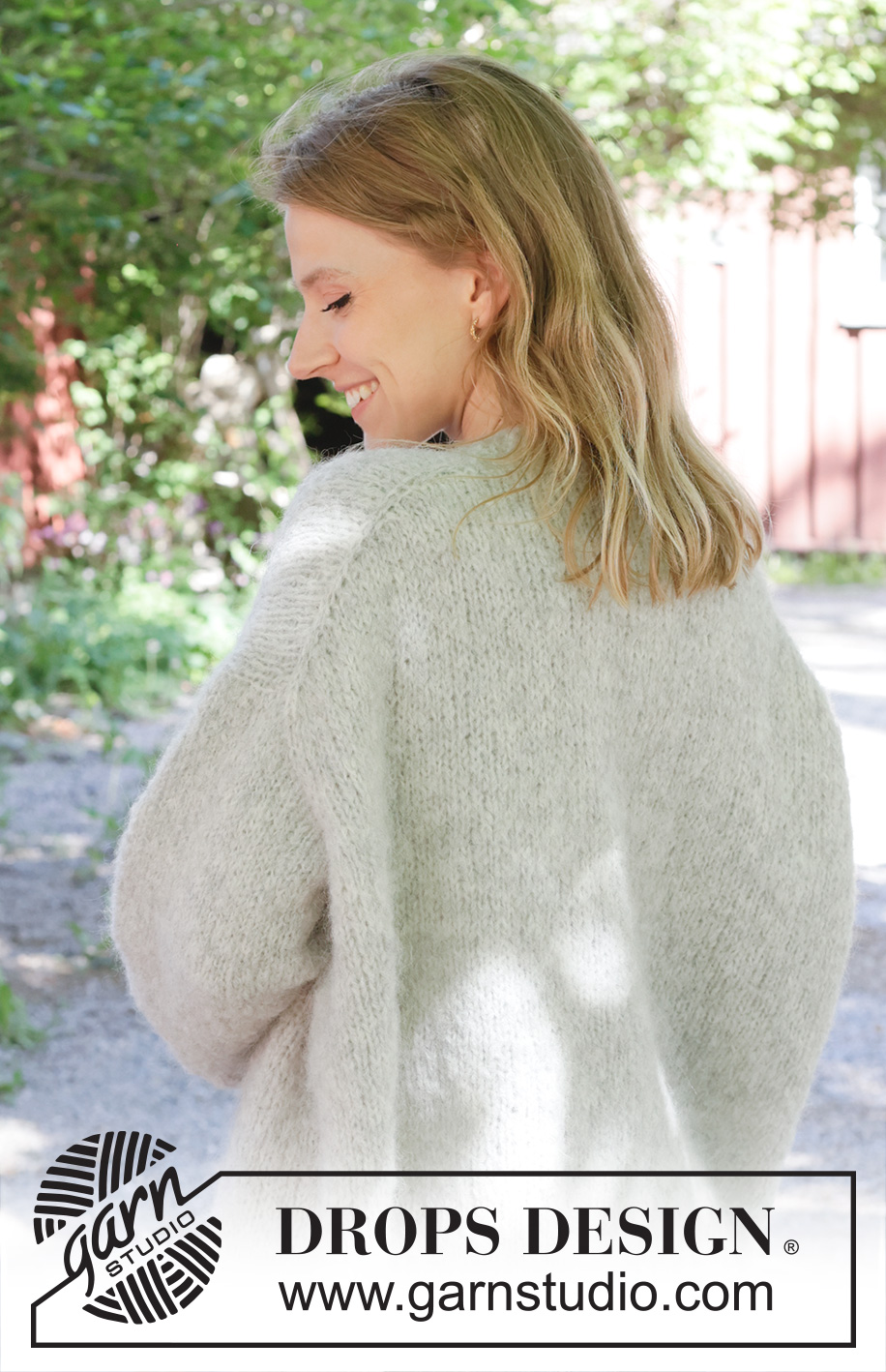 Crossed Path Cardigan / DROPS 252-18 - Knitted oversized jacket in DROPS Melody. Piece is knitted top down with diagonal / European shoulder, V-neck and I-cord. Size XS – XXL.