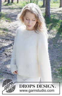 Dove Feather / DROPS 252-24 - Kötött pulóver 1 szál DROPS Melody fonallal, vagy 2 szál DROPS Brushed Alpaca Silk fonalból. A darabot fentről lefelé irányban készítjük, raglán szabásvonallal. Méret: S -XXXL
