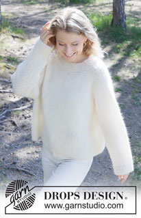 Dove Feather / DROPS 252-24 - Kötött pulóver 1 szál DROPS Melody fonallal, vagy 2 szál DROPS Brushed Alpaca Silk fonalból. A darabot fentről lefelé irányban készítjük, raglán szabásvonallal. Méret: S -XXXL