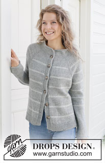 Moon Phase Cardigan / DROPS 252-25 - Knitted jacket in DROPS Karisma. The piece is worked top down with raglan, two-coloured stripe pattern, rolled edges and I-cord. Sizes S - XXXL.