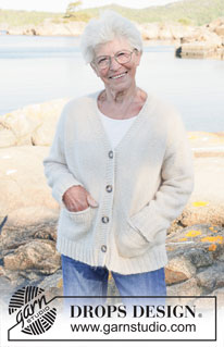 After Winter Cardigan / DROPS 252-27 - Strikket cardigan i DROPS Soft Tweed og DROPS Kid-Silk. Arbejdet strikkes oppefra og ned med skrå / europæisk skulder, v-hals, Iommer og i-cord. Størrelse S - XXXL.