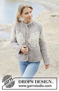 Spirit of Winter Cardigan / DROPS 252-30 - Knitted jacket in DROPS Snow. The piece is worked top down with round yoke, double neck, I-cord and Nordic pattern with large stars. Sizes S - XXXL.