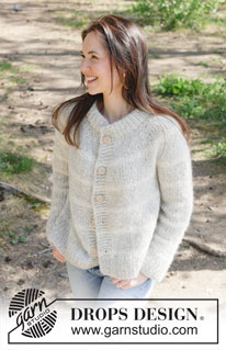 Snow Ring Cardigan / DROPS 252-35 - Strikket jakke i DROPS Air og DROPS Brushed Alpaca Silk. Arbeidet strikkes ovenfra og ned med dobbel halskant, rundfelling, striper og splitt i sidene. Størrelse S - XXXL.