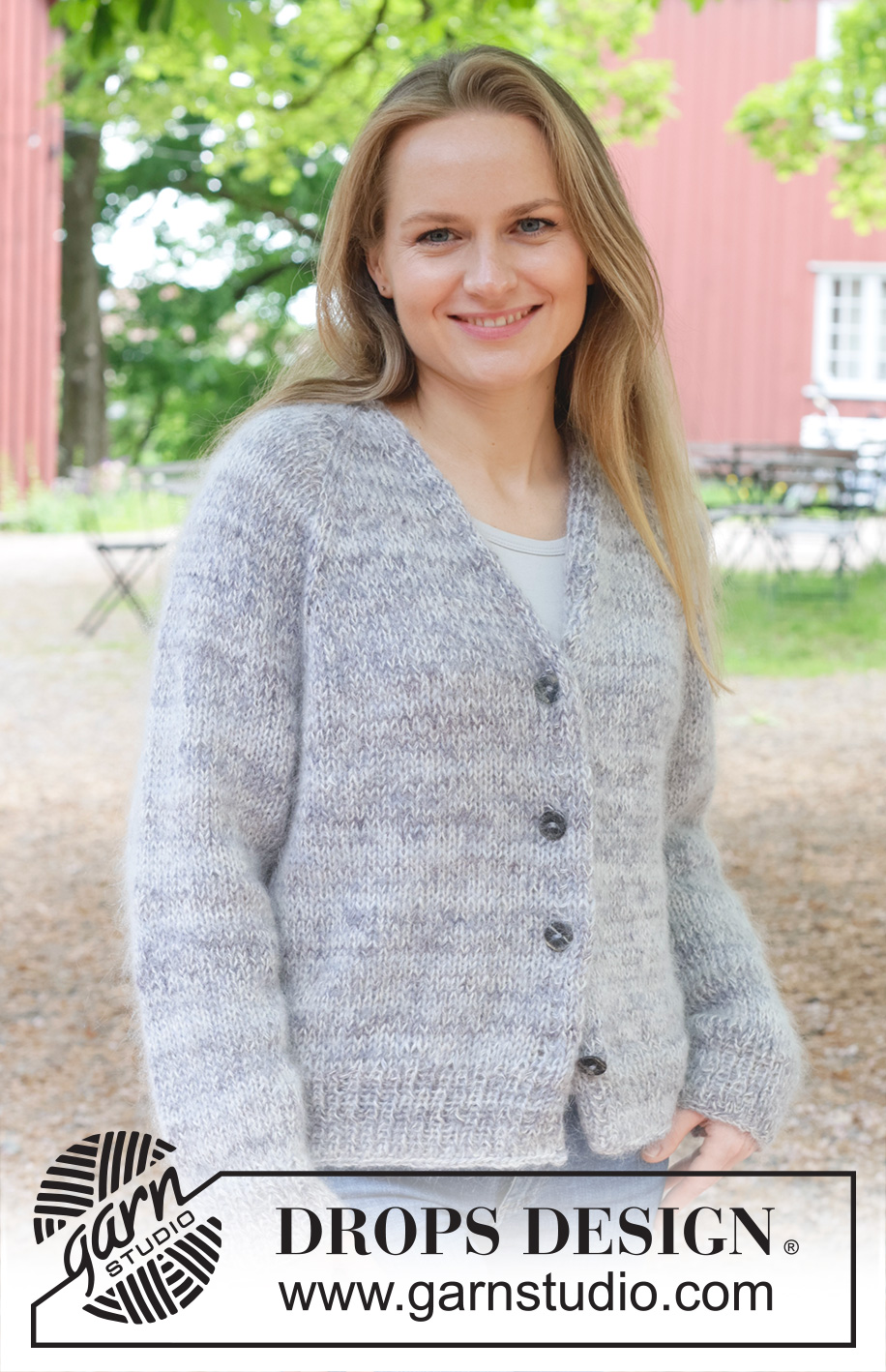 Lost in Mist Cardigan / DROPS 252-37 - Knitted jacket in 1 strand DROPS Fabel and 2 strands DROPS Kid-Silk. The piece is worked top down with raglan, V-neck and bands. Sizes S - XXXL.