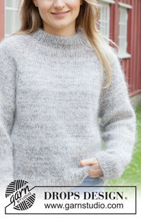 Lost in Mist / DROPS 252-38 - Gebreide trui in 1 draad DROPS Fabel en 2 draden DROPS Kid-Silk. Het werk wordt van boven naar beneden gebreid met raglan en hals. Maten S - XXXL.