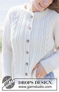 Winter Rain Cardigan / DROPS 252-4 - Ylhäältä alas neulottu jakku DROPS Daisy- tai DROPS Karisma-langasta. Työssä on raglanlinjat, palmikoita, kohoneuletta ja kaksinkertainen pääntien reunus. Koot S-XXXL.