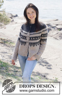 Moonlit Mountain Cardigan / DROPS 252-6 - Knitted jacket in DROPS Air. The piece is worked top down with round yoke, Nordic pattern, rolled edge and I-cord. Sizes S - XXXL.