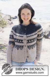 Moonlit Mountain Cardigan / DROPS 252-6 - Knitted jacket in DROPS Air. The piece is worked top down with round yoke, Nordic pattern, rolled edge and I-cord. Sizes S - XXXL.