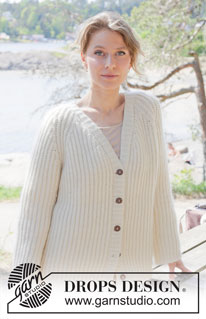 Cherish Cardigan / DROPS 252-7 - Knitted jacket in 1 strand DROPS Daisy and 1 strand DROPS Kid-Silk, or in 1 strand DROPS Puna and 1 strand DROPS Kid-Silk. The piece is worked top down with raglan, English rib and V-neck. Sizes S - XXXL.