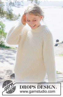 Cherish Sweater / DROPS 252-8 - Knitted jumper in 1 strand DROPS Daisy and 1 strand DROPS Kid-Silk or 1 strand DROPS Puna and 1 strand DROPS Kid-Silk. Piece is knitted top down with raglan and English rib. Size: S - XXXL