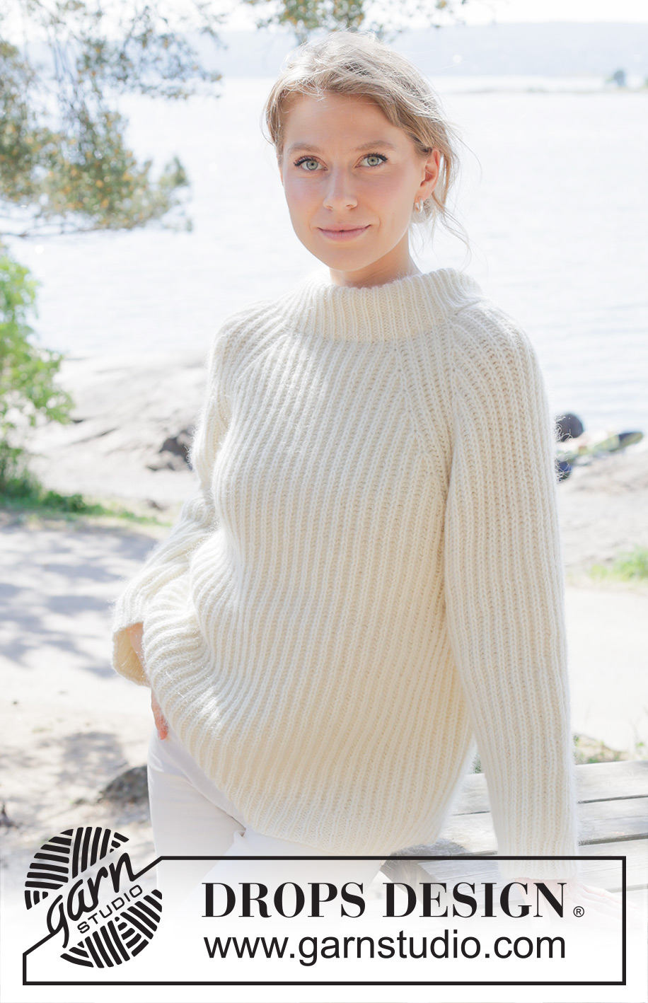 Cherish Sweater / DROPS 252-8 - Knitted jumper in 1 strand DROPS Daisy and 1 strand DROPS Kid-Silk or 1 strand DROPS Puna and 1 strand DROPS Kid-Silk. Piece is knitted top down with raglan and English rib. Size: S - XXXL