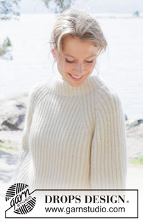 Cherish Sweater / DROPS 252-8 - Knitted jumper in 1 strand DROPS Daisy and 1 strand DROPS Kid-Silk or 1 strand DROPS Puna and 1 strand DROPS Kid-Silk. Piece is knitted top down with raglan and English rib. Size: S - XXXL