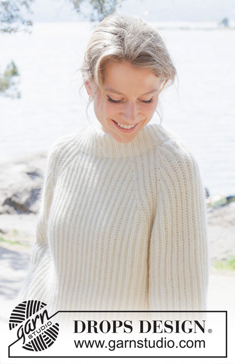 Cherish Sweater / DROPS 252-8 - Knitted jumper in 1 strand DROPS Daisy and 1 strand DROPS Kid-Silk or 1 strand DROPS Puna and 1 strand DROPS Kid-Silk. Piece is knitted top down with raglan and English rib. Size: S - XXXL