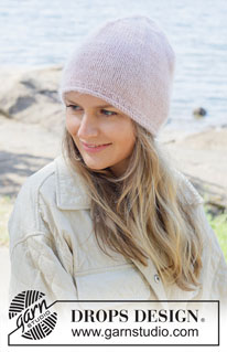 Blushing Horizon Hat / DROPS 253-11 - Knitted hat in DROPS Daisy and DROPS Kid-Silk or DROPS Karisma and DROPS Kid-Silk.. The piece is worked bottom up with a rolled edge. Sizes S - XL.