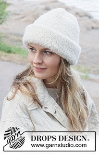 Arctic Whisper Hat / DROPS 253-16 - Čepice pletená zdola nahoru z přízí DROPS Alpaca Bouclé a DROPS Alpaca.