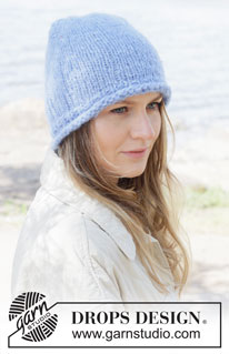 Mystic Sea Hat / DROPS 253-17 - Knitted hat in DROPS Air and DROPS Brushed Alpaca Silk. The piece is worked bottom up with rolled-edge.