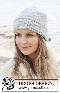 Moonlit Snow Hat / DROPS 253-24 - Hæklet hue i DROPS Lima. Arbejdet hækles oppefra og ned med stangmasker og bukkekant med krebsemasker.