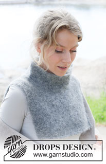 Moonlit Tide Neck Warmer / DROPS 253-27 - Stickad Halsvärmare i 1 tråd DROPS Melody eller 2 trådar DROPS Brushed Alpaca Silk. Arbetet stickas uppifrån och ner med europeisk / sned axel, slätstickning och rullkant.