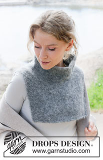 Moonlit Tide Neck Warmer / DROPS 253-27 - Stickad Halsvärmare i 1 tråd DROPS Melody eller 2 trådar DROPS Brushed Alpaca Silk. Arbetet stickas uppifrån och ner med europeisk / sned axel, slätstickning och rullkant.