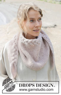 Swan’s Embrace Shawl / DROPS 253-28 - Knitted shawl in DROPS Air. The piece is worked sideways with garter stitch, cables and I-cord.