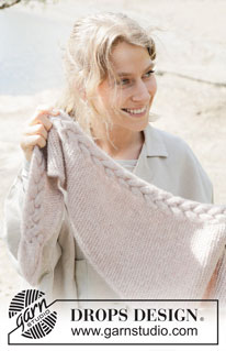 Swan’s Embrace Shawl / DROPS 253-28 - Knitted shawl in DROPS Air. The piece is worked sideways with garter stitch, cables and I-cord.