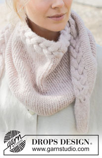 Swan’s Embrace Shawl / DROPS 253-28 - Knitted shawl in DROPS Air. The piece is worked sideways with garter stitch, cables and I-cord.