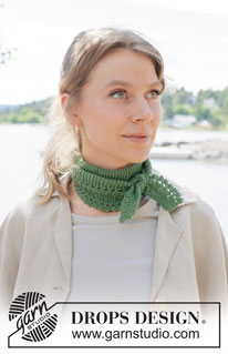 Fern Valley Scarf / DROPS 253-33 - Šátek s pikotkovým lemem pletený kolmo, napříč vroubkovým vzorem z příze DROPS Flora.