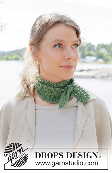 Fern Valley Scarf / DROPS 253-33 - Šátek s pikotkovým lemem pletený kolmo, napříč vroubkovým vzorem z příze DROPS Flora.