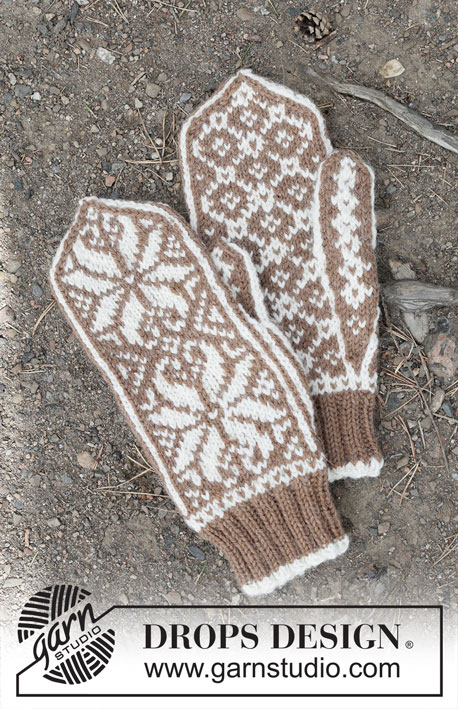 Nordic Oak Mittens / DROPS 253-39 - Stickade vantar med nordiskt mönster i DROPS Lima.