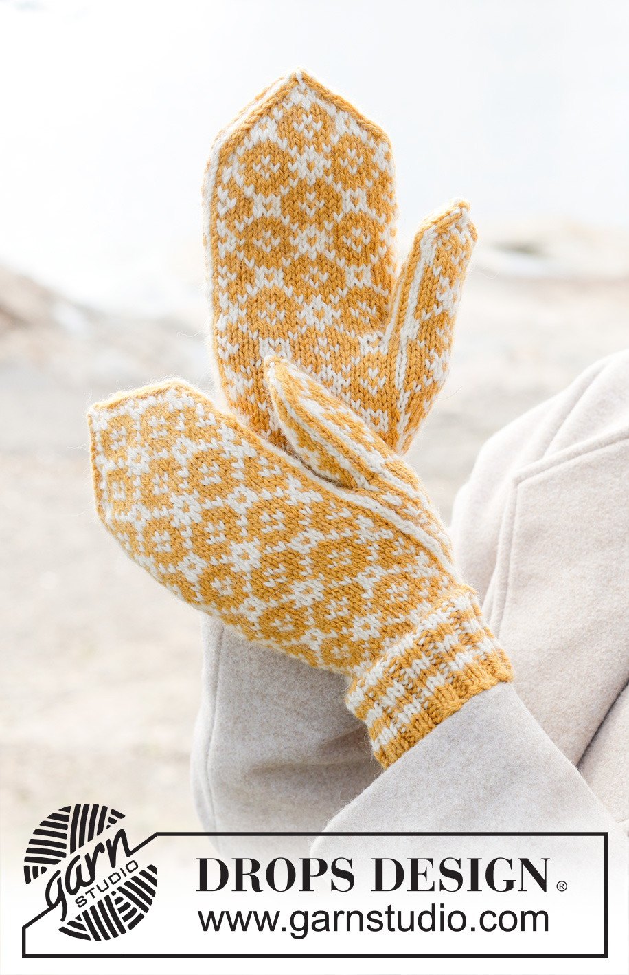 Dandelion Field Mittens / DROPS 253-41 - Manoplas a punto con patrón nórdico en DROPS Lima.