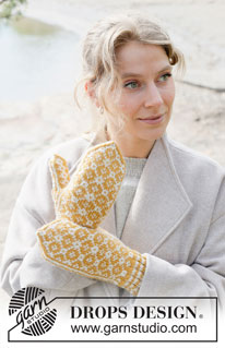 Dandelion Field Mittens / DROPS 253-41 - Manoplas a punto con patrón nórdico en DROPS Lima.