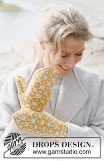 Dandelion Field Mittens / DROPS 253-41 - Manoplas a punto con patrón nórdico en DROPS Lima.