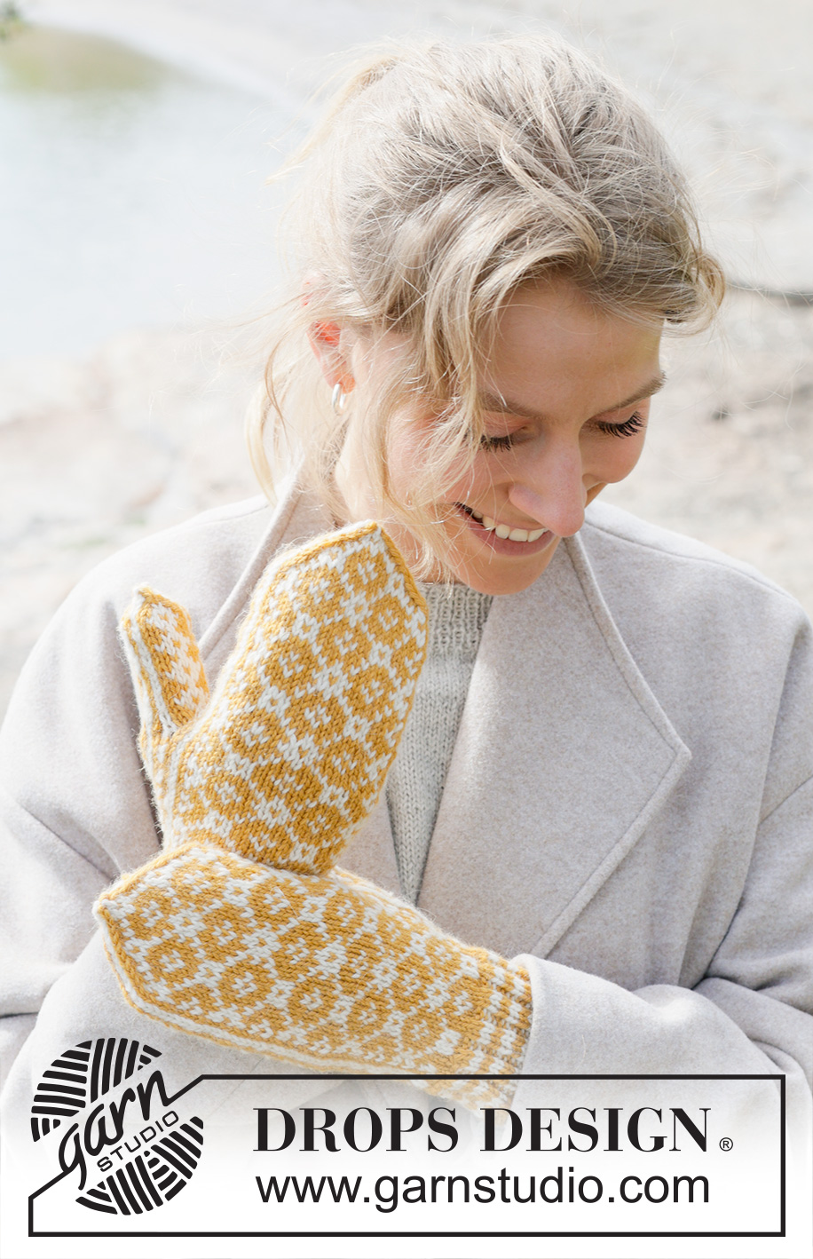 Dandelion Field Mittens / DROPS 253-41 - Manoplas a punto con patrón nórdico en DROPS Lima.