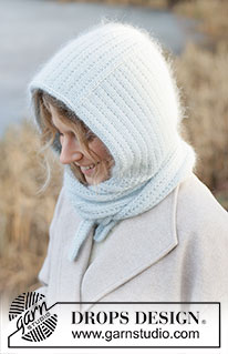 Winter Hug Hood / DROPS 253-61 - Knitted hooded scarf in DROPS Daisy and DROPS Kid-Silk. The piece is worked with pearl rib and I-cord. Sizes S - XL.